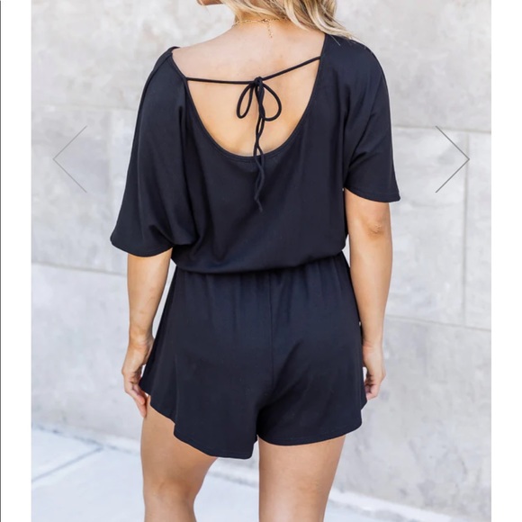 READY FOR ANYTHING BLACK RIBBED ROMPER - Picture 3 of 5